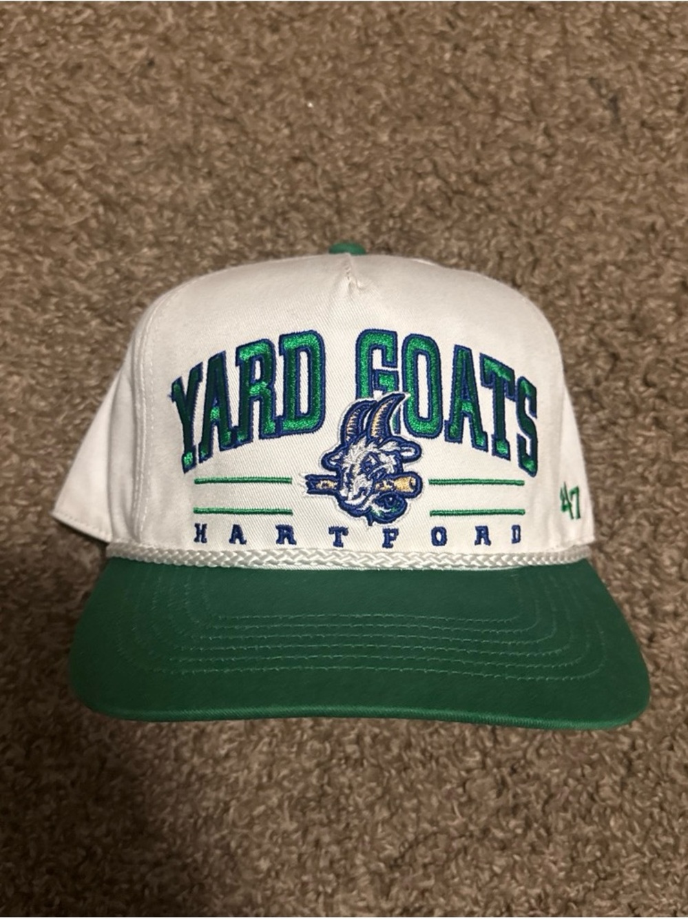 Hartford Yard Goats White and Green Baseball Cap by '47